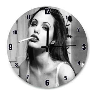 Angelina Jolie Sigara İçiyor Siyah Beyaz Fotoğraf  Duvar Saati