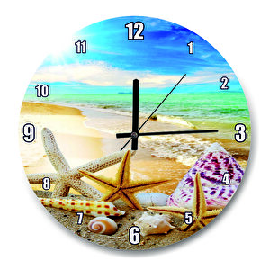 Kumsalda Denizyıldızı Ve Deniz Kabukları  Duvar Saati