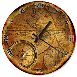 Eski Zeminde Küre  Dünya Haritası Ve Pusula Duvar Saati