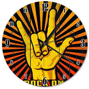 Ahşap Zeminde Rock And Roll Devil's Horn Duvar Saati
