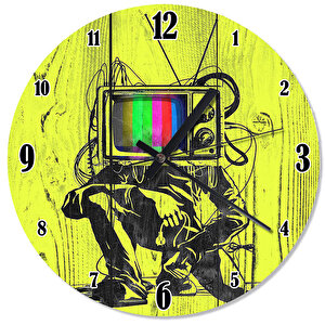 Ahşap Zeminde Tv Ekranı Kafalı  Adam Duvar Saati