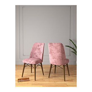 Riff Serisi , 80x130 Kapalı 80x170 Açılabilir Barok Mutfak Masa Takımı 6 Pembe Sandalye Pembe