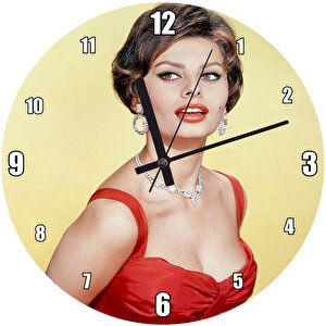 Sophia Loren Kırmızı Elbiseli Duvar Saati