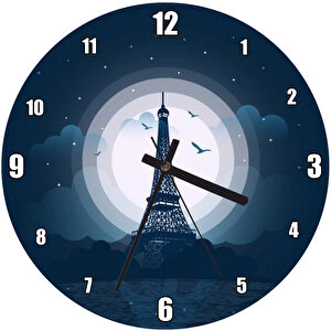Gece Paris Eyfel Kulesi Çizimi Duvar Saati