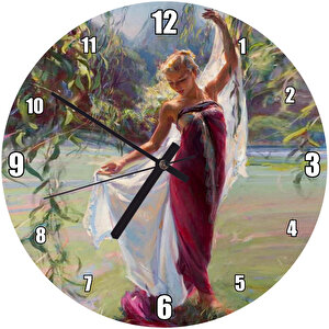 Ressam Daniel Gerhartz Kırmızılı Kadın Yağlı Boya Çalışması Duvar Saati