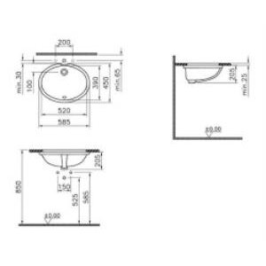 Vitra S20 Tezgahaltı Lavabo 6069b003-0012 Oval - 60x45 Cm - Armatür Deliksiz - Su Taşma Delikli - Beyaz