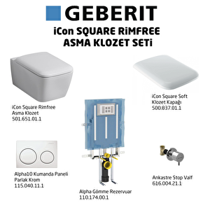 Icon Square Rimfree Alpha10 Soft Asma Klozet Seti, Beyaz