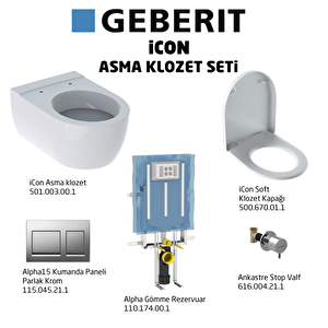 Geberit Icon Alpha15 Soft Asma Klozet Seti, Parlak Krom