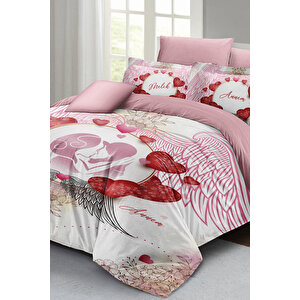 Anneler Günü Çift Kişilik Nevresim Takımı Özel Dokuma Pamuk Saten Melek