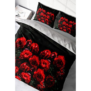 Red Black Roses 3d Çift Kişilik Nevresim Takımı