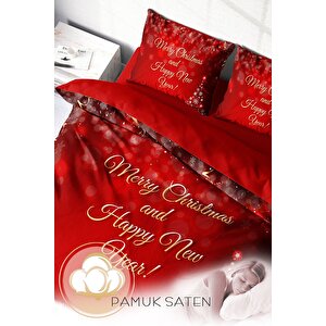 Monohome Yılbaşı Süsü Happy New Noel %100 Pamuk Saten 3d Çift Kişilik Nevresim Takımı