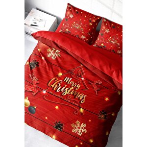 Yılbaşı Süsü Pine Tree Deers Noel %100 Pamuk Saten 3d Çift Kişilik Nevresim Takımı