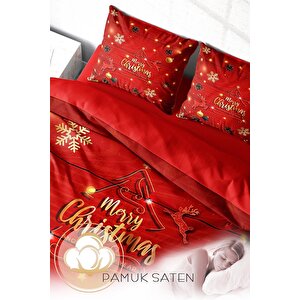 Monohome Yılbaşı Süsü Pine Tree Deers Noel %100 Pamuk Saten 3d Çift Kişilik Nevresim Takımı