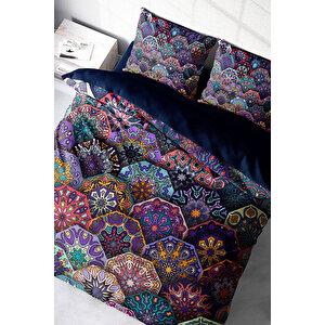 Ethnic Purple 3d Pamuk Saten Çift Kişilik Nevresim Takımı