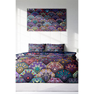 Ethnic Purple 3d Pamuk Saten Çift Kişilik Nevresim Takımı