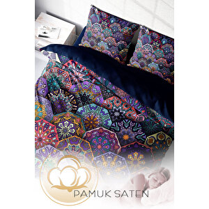 Monohome Ethnic Purple 3d Pamuk Saten Çift Kişilik Nevresim Takımı
