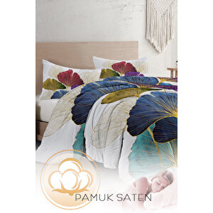 Çift Kişilik Nevresim Takımı Sık Dokuma Pamuk Saten 3d Özel Tasarım Colorfull Leaves