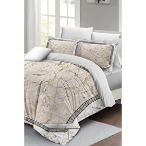 Nevresim Takımı Çift Kişilik 3d Pamuk Saten Pink Marble