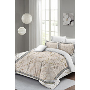 Nevresim Takımı Çift Kişilik 3d Pamuk Saten Pink Marble
