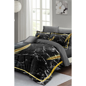Nevresim Takımı Çift Kişilik 3d Pamuk Saten Dark Marble
