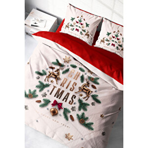 Yılbaşı Süsü Merry Christmas Çift Kişilik 3d Nevresim Takımı Pamuk