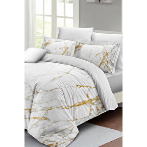 Marble Shiny Çift Kişilik Nevresim Takımı 3d Pamuk Saten