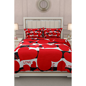 Monohome Sevgililer Günü Çift Kişilik Nevresim Takımı%100 Pamuk Saten Aşkım Aşkım
