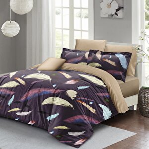 Nevresim Takımı Çift Kişilik 3d Pamuk Saten Colorful Feather