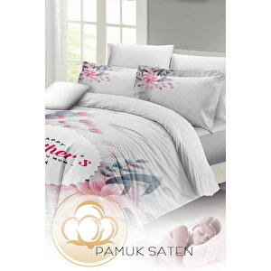 Anneler Günü Çift Kişilik Nevresim Takımı Özel Dokuma Pamuk Saten Love You Mom