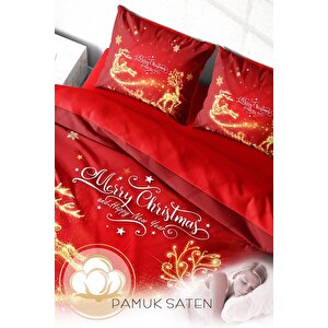 Monohome Yılbaşı Süsü Merry Christmas Çift Kişilik 3d Nevresim Takımı Pamuk Gold Deers