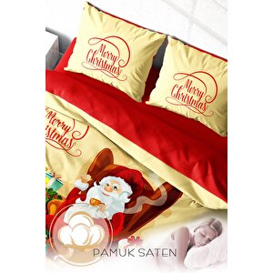 Monohome Yılbaşı Süsü Merry Christmas Çift Kişilik 3d Nevresim Takımı Pamuk Saten Noel Baba