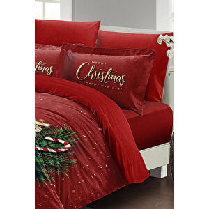 Yılbaşı Süsü Green Christmas Noel %100 Pamuk Saten 3d Çift Kişilik Nevresim Takımı