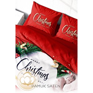 Monohome Yılbaşı Süsü Green Christmas Noel %100 Pamuk Saten 3d Çift Kişilik Nevresim Takımı