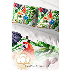 Monohome Green White 3d Pamuk Saten Çift Kişilik Nevresim Takımı