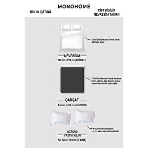 Monohome Green White 3d Pamuk Saten Çift Kişilik Nevresim Takımı