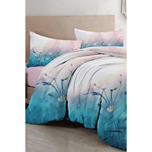 Monohome Soft Blue Luxury Çift Kişilik Pamuk Saten Nevresim Takımı