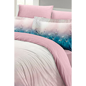 Monohome Soft Blue Luxury Çift Kişilik Pamuk Saten Nevresim Takımı