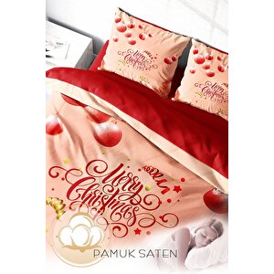 Monohome Yılbaşı Merry Christmas Çift Kişilik 3d Nevresim Takımı Pamuk Saten