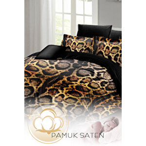 Çift Kişilik Nevresim Takımı Sık Dokuma Pamuk Saten 3d Özel Tasarım Lux Leopar