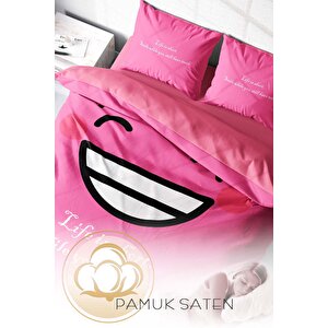 Monohome Smile Mottom 3d Pamuk Saten Çift Kişilik Nevresim Takımı