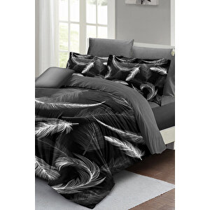 Nevresim Takımı Çift Kişilik 3d Pamuk Saten Dark Feather