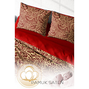Monohome Red Leaf 3d Pamuk Saten Çift Kişilik Nevresim Takımı