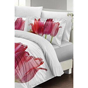 Çift Kişilik Nevresim Takımı Sık Dokuma Pamuk Saten 3d Özel Tasarım Tulip