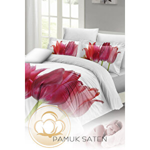 Çift Kişilik Nevresim Takımı Sık Dokuma Pamuk Saten 3d Özel Tasarım Tulip