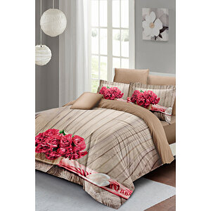 Pink Flowers Çift Kişilik Nevresim Takımı 3d Pamuk Saten