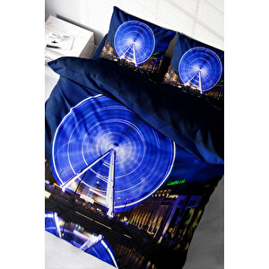 London Eye 3d Pamuk Saten Çift Kişilik Nevresim Takımı