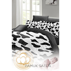 Monohome Cow 3d Pamuk Saten Çift Kişilik Nevresim Takımı