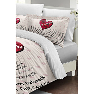 Monohome Sevgililer Günü Çift Kişilik Nevresim Takımı%100 Pamuk Saten Darling White