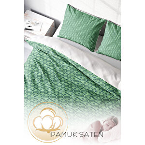 Monohome Green Pattern 3d Pamuk Saten Çift Kişilik Nevresim Takımı