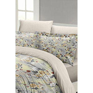 Monohome Grey Yellow Roses Luxury Çift Kişilik Pamuk Saten Nevresim Takımı